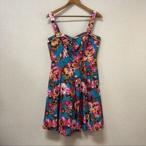 Beach Bash by Art & Tatyana Blue & Pink Floral Dress Sz Medium
